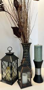 Black Metal Lantern & Copper Lantern - Bless This Home Glass Panel - Indoor Decor