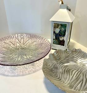 Lantern with Seashells and Decorative Glass Dishes