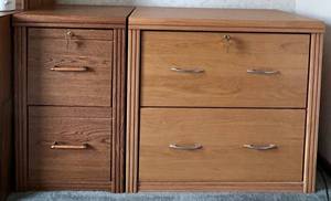 Filing Cabinets Pair - Oak Finish with Locks & Hanging File Rails