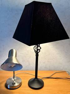 Desk Lamps Pair - Black Twisted-Stem Lamp & Silver Shade Desk Lamp