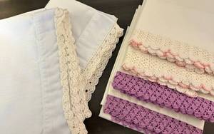 White Linen Pillowcases with Crochet Lace Trim - 3 Pair
