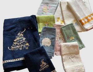 Embroidered Towels Set - Duck & Bunny Motifs with Seashell Embroidery