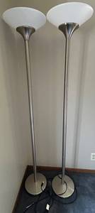 Twin-Head Floor Lamp Set - Satin Nickel Finish - White Bowl Shades (Lot of 2)