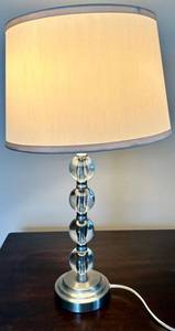 Glass Orb Column Table Lamp with Beige Drum Shade