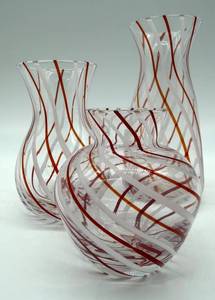 Williams-Sonoma Glass Vases - Red Stripe Swirl Pattern, Set of 3