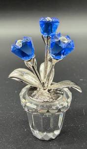 Swarovski Blue Crystal Flower Ornament on Silver Stem Base
