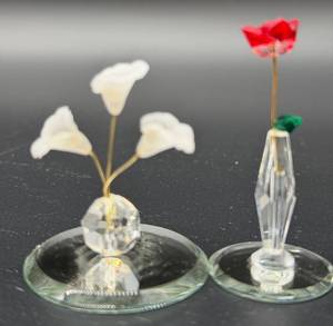 Miniature Crystal Glass Flowers - Calla Lily and Rose