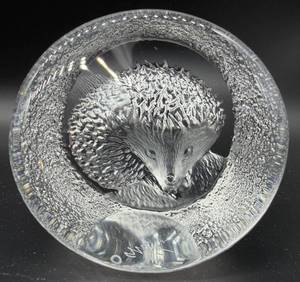 Mats Jonasson Signed Art Glass Hedgehog Sculpture - Textured Clear Glass