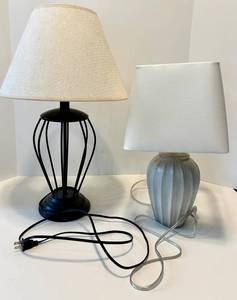 Table Lamps - Black Wire Cage Lamp & Gray Ribbed Ceramic Lamp