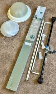 Lewis Hyman Mini Blinds, Curtain Rods and Two Light Fixtures