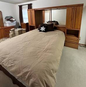 Oak Bedroom Set - Built-In Wardrobe Armoire & Bed Mirror (Lots #232 #233, #234 and #235 are Matching)