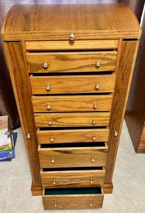 Oak Roll-Top Jewelry Armoire with Mirror (Lots #232 #233, #234 and #235 are Matching)