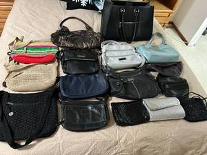 Designer Handbags - Fossil Leather Tote & Nicole Miller Purses, Beaded Evening Bags