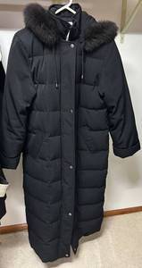 Anne Klein Quilted Coat & Fur Trim Hood - Size S