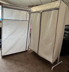 Pair of Portable Fabric Wardrobe Closet - Zippered Doors & Quilted Panels