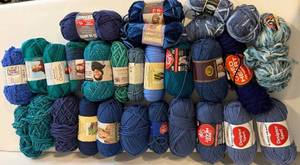 Blue Yarn Skeins Assorted Brands - Bernat Soft & Red Heart Soft & Caron Simply Soft - Plastic Tote
