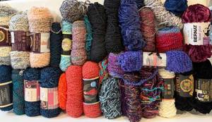 Yarn Skeins Assortment - Lion Brand Homespun Thick & Quick, Fireside, Bernat Velvet Plus & More with Plastic Tote