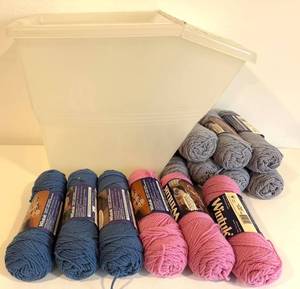 Wintuk Yarn Skeins - Easy Care Blend for Wash & Wearables - Blues & Pinks with Plastic Tote