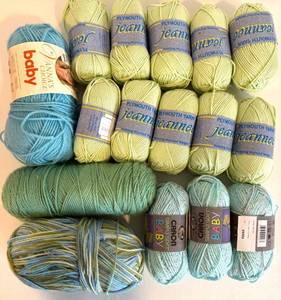 Assorted Yarn including Caron Simply Soft Baby Yarn SBY100 Cool Mint & Plymouth Jeanne Yarn