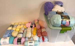 Pastel Yarn Bundle & Assorted Skeins - Patons, Caron Simply Soft & Bernat Velvet Spun with Plastic Tote