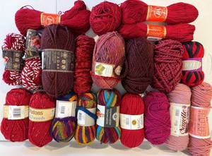 Yarn Bundle - Red & Pink Skeins, Mixed Brands