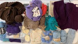 Assorted Yarn & Uncompleted Knitting Projects