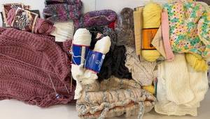 Lion Brand Yarn & Uncompleted Knitting Projects Bundle