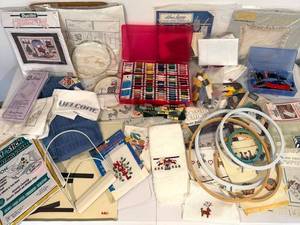 Assorted Cross-Stitch including DMC Floss, Hoops, Patterns and More
