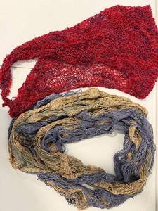 Hand Made Red Lace Scarf & Multicolor Knit Scarf