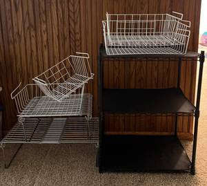 Black Wire Shelving Unit - Includes White Wire Baskets