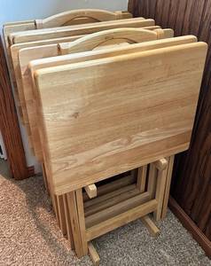 Wooden Folding TV Trays with Stands - 2 Sets of 4 with Stand