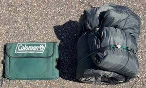 Coleman Sleeping Bag & Tote Bag - Gray Sleeping Bag, Green Tote