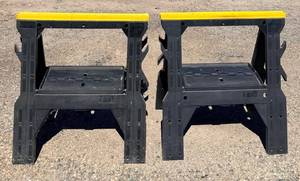 Sawhorses Pair - Black Frames & Yellow Tops, Folding Work Supports
