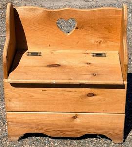 Bench with Heart Cutout with Storage Bench- Rustic Wood, Worn Surface