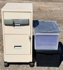 W.P. Johnson Company Filing Cabinet with 2 Plastic Bins & File Folders