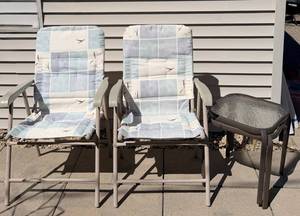 2 Patio Chairs & 2 Glass-Top Stackable Tables Outdoor Set