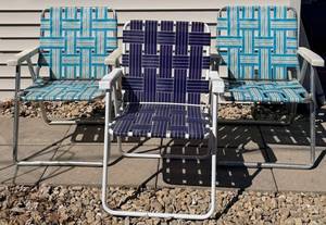 Vintage Folding Chairs - Blue & Teal Striped (Lot of 3)