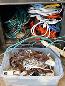 Assorted Electrical Cords & Extension Cables - Mixed Colors & Styles