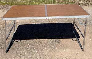 Vintage Folding Table with Wood Top & Aluminum Trim