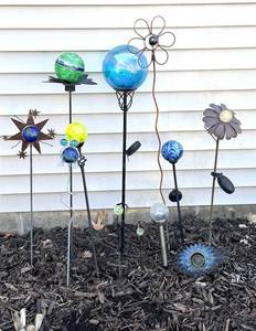Assorted Garden Solar Lighted Orbs & Metal Stakes
