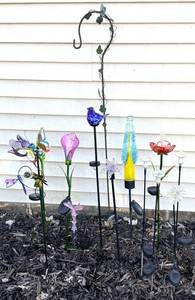 Assorted Glass Garden Stakes With Solar Lights - Birds, Butterflies & Flowers