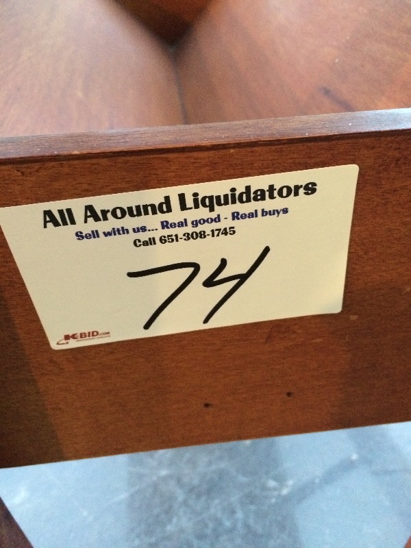 lot 74 image: Wood End Table  Measures 26 inch High x 12 inch Deep x 23 inch Wide  - very good condition