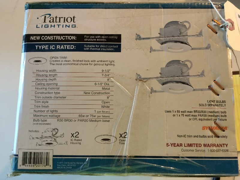 lot 122 image: Patroit Recessed Lighting 2-pak - includes white trim  New in the box