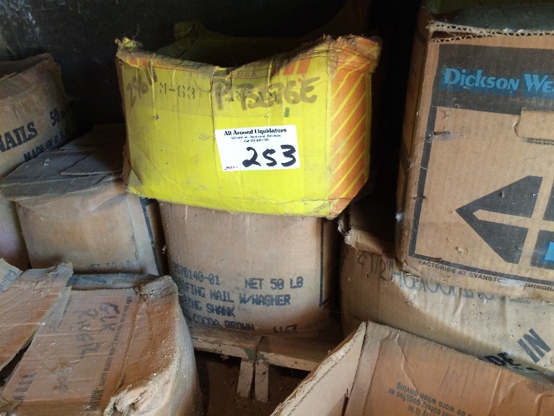 lot 253 image: Large Lot of Assorted Nails   11 boxes  Winning bidder should bring some extra boxes in case the bottom is too weak