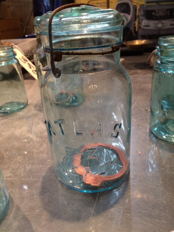 lot 362 image: Atlas Canning Jars and wood box - possible antique vintage Lot of 8