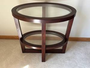Espresso Oval Glass-Top End Table - 2-Tier With Tempered Glass