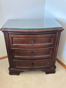B699-93 Night Stand - Dark Wood with Glass Top, 3 Drawers