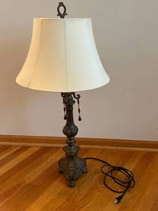 Table Lamp - Ornate Lamp with Beaded Tassels and Cream Shade