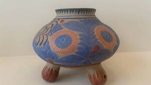 Hand-Painted Burnished Tonala Style Vintage Mexican Pottery Vase with Glossy Finish