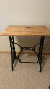 Singer Sewing Table with Wood Top on Treadle Stand - Vintage Base